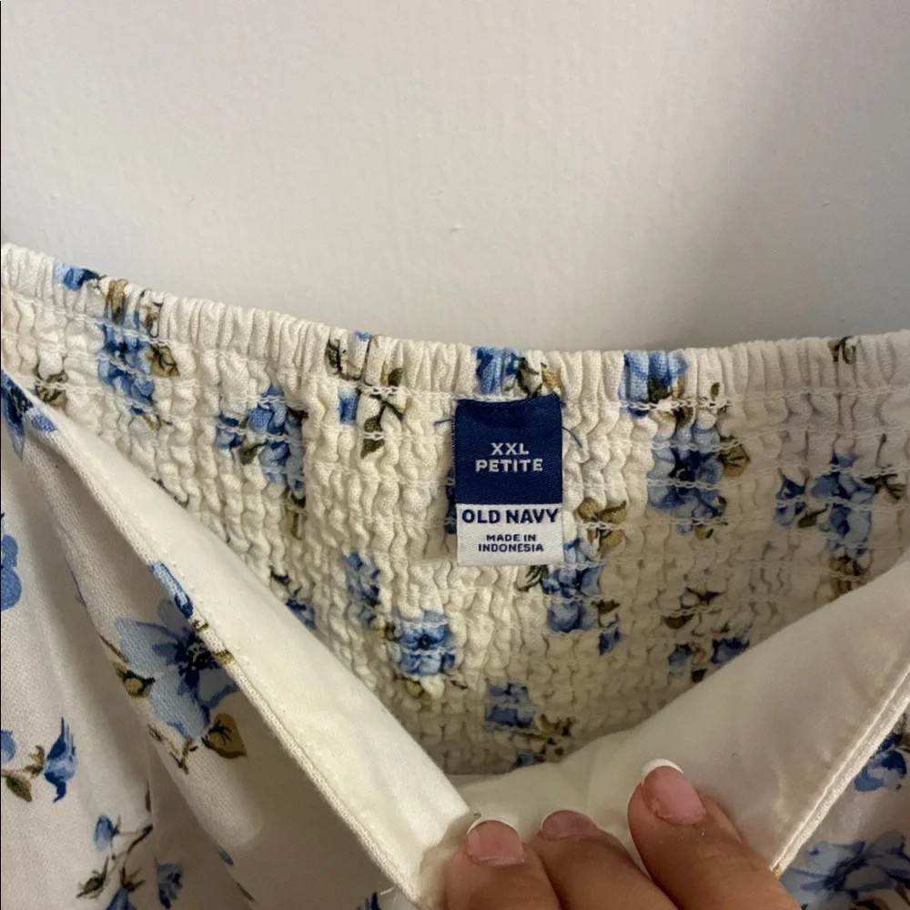 NWT Old Navy White Mini Dress with Blue Floral Print Sz XXLP-Linen Blend
